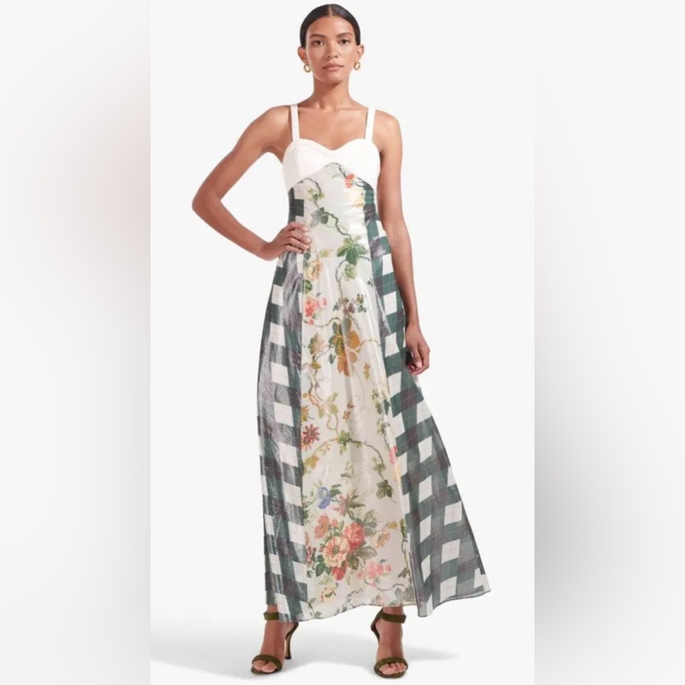STAUD White and Green Floral Maxi Dress